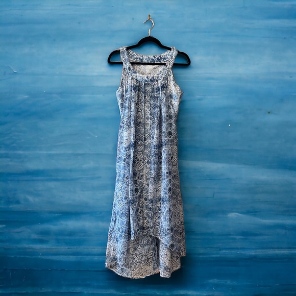 L’Atelier Blue & White Geometric Floral Print Sleeveless Hi-Low Dress - Picture 12 of 16